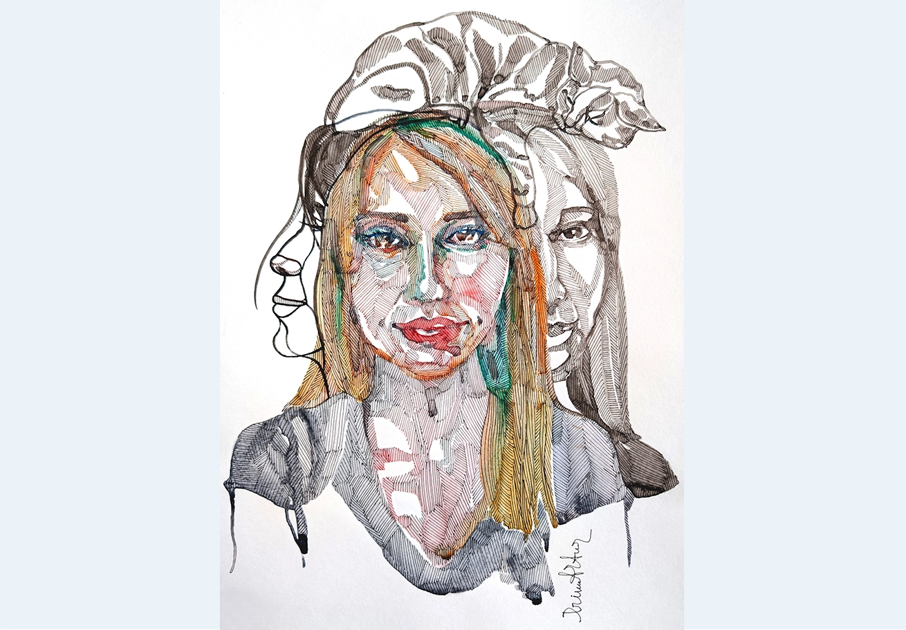 Ирина Артур. "Кошечка" 2022. Бумага, акварель, линер